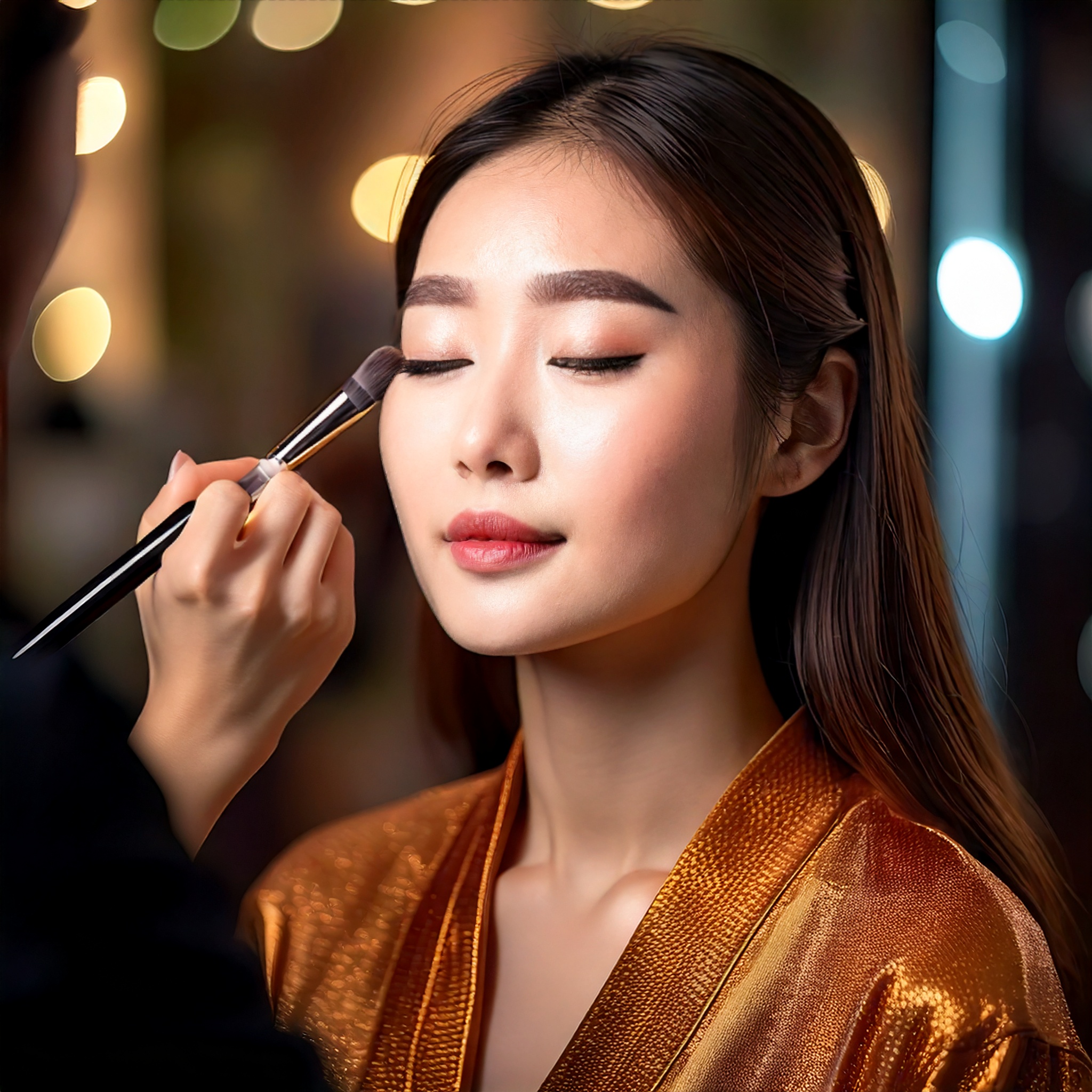Firefly China woman getting professional makeup done by a professional makeup artist in a salon 6195