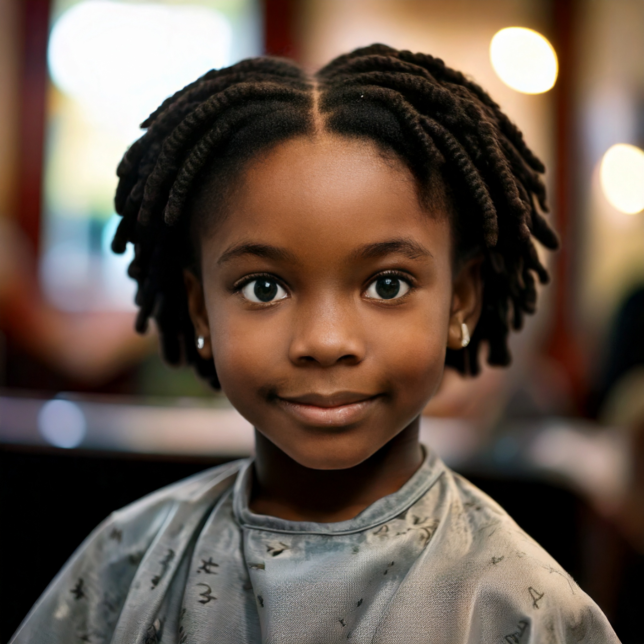 Firefly black girl with clean hair style in a barbershop setting 57687
